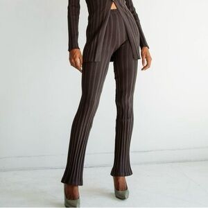The Line By K Daisy Rib Knit Pant in Chocolate Brown Size Large High Waisted